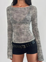 Load image into Gallery viewer, Animal Print Off Shoulder Long Sleeve Fitted Tee N6B081