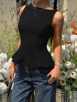 Load image into Gallery viewer, Sleeveless Tie-Waist Peplum Backless Blouse Women N6D081