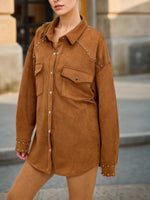Load image into Gallery viewer, Notch Lapel Rivet Loose Shirt Jacket Women N6C127