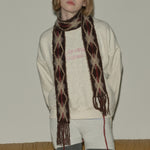 Load image into Gallery viewer, Hand-Threaded Diamond Knit Skinny Scarf Brushed Coffee N6H225
