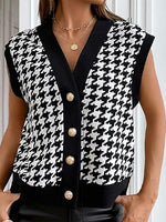 Load image into Gallery viewer, Houndstooth Sleeveless Vest V-neck Women N6B034
