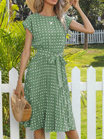 Load image into Gallery viewer, Retro Polka Dot Ruffle Short Sleeve Dress Women N6B067