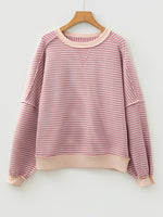 Load image into Gallery viewer, Pink Stripe Round Neck Long Sleeve Top Women N6B077