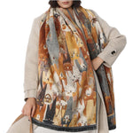 Load image into Gallery viewer, Vintage Art Oil Fringe Faux Cashmere Scarf M5A332