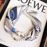 Load image into Gallery viewer, Womens Pearl Magnetic Clasp Floral Skinny Scarf N6K258