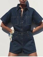 Load image into Gallery viewer, Pocket Detail Denim Short Jumpsuit N6F001