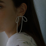 Load image into Gallery viewer, Handwoven Pearl Bow Earrings Women S925 Post S5P918