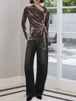 Load image into Gallery viewer, Velvet Knot Detail Top Women Dark Brown N5A443