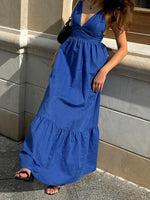 Load image into Gallery viewer, Blue V-Neck Slip Dress Women N6D113