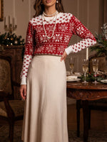 Load image into Gallery viewer, Fair Isle Snowflake Jacquard Crew Neck Sweater Women N6H278