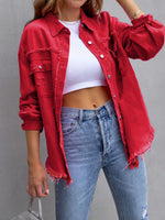 Load image into Gallery viewer, Distressed Denim Jacket Mid Length Raw Hem N5Z166