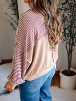 Load image into Gallery viewer, Pink Stripe Round Neck Long Sleeve Top Women N6B077