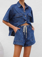 Load image into Gallery viewer, Denim Shirt Shorts Set Relaxed Fit N5Z228