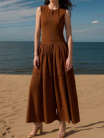 Load image into Gallery viewer, Tiered Zip Front Maxi Dress High Waist Brown N5Z595