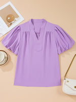 Load image into Gallery viewer, Purple V Neck Half Sleeve Chiffon Top Women N6B098