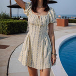Load image into Gallery viewer, Apricot Floral Puff Sleeve Mini Dress Women Summer N5A936