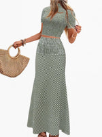 Load image into Gallery viewer, Green HW A Line Ruffle Plaid Skirt Top 2pc Set Women N5A955