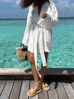 Load image into Gallery viewer, Linen Cotton Belted Maxi Dress Women White N5A548