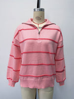 Load image into Gallery viewer, Striped Zip-Up Knit Pullover Women Round Neck N6G180