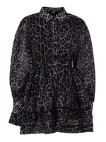 Load image into Gallery viewer, Leopard Print Chiffon Dress with Lapel and Puff Sleeve N6C192