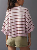 Load image into Gallery viewer, Short Sleeve Round Neck Striped Knit Pullover Women N6G189