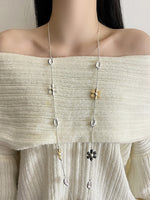 Load image into Gallery viewer, Metal Flower Color Block Long Chain Necklace Women N6B017