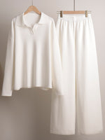 Load image into Gallery viewer, Knit Set Polo Neck Pullover Wide Leg Pants Two-Piece N6G137