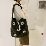 Load image into Gallery viewer, Women's Plush Floral Embroidered Tote Bag N6J218