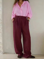 Load image into Gallery viewer, Linen Blend Wide Leg Trousers Women Multiple Colors N5A549