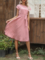 Load image into Gallery viewer, Retro Polka Dot Ruffle Short Sleeve Dress Women N6B067