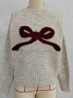 Load image into Gallery viewer, Round Neck Bow Knit Sweater Casual Women N6G147