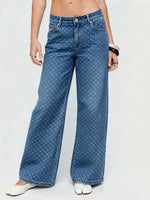 Load image into Gallery viewer, Polka Dot Straight Leg Denim Jeans Women N6F003