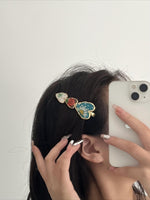 Load image into Gallery viewer, Enamel Vintage Flower Pearl Heart Hair Clip N6A181
