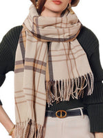 Load image into Gallery viewer, Striped Plaid Faux Cashmere Wrap with Fringe M5A233