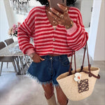Load image into Gallery viewer, V Neck Stripe Cardigan Women Office Knit Color Block N5A838