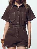 Load image into Gallery viewer, Pocket Detail Denim Short Jumpsuit N6F001