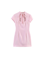 Load image into Gallery viewer, Bow Detail Square Neck Bodycon Short Dress Women N6E156
