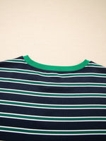 Load image into Gallery viewer, Green Stripe Drop Shoulder Pocket Sweatshirt Women N6B088