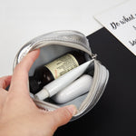 Load image into Gallery viewer, Silver PVC Headphone Case Mini Portable Zipper Pouch S5P857