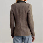 Load image into Gallery viewer, Brown Houndstooth Blazer Elegant Flower Brooch Jacket N5A907