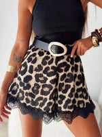Load image into Gallery viewer, Vintage Satin Leopard Lace Trim Shorts Women N6F255