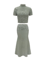 Load image into Gallery viewer, Green HW A Line Ruffle Plaid Skirt Top 2pc Set Women N5A955