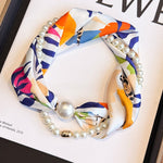Load image into Gallery viewer, Womens Pearl Magnetic Clasp Floral Skinny Scarf N6K258
