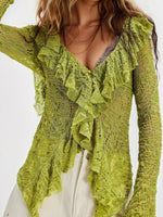 Load image into Gallery viewer, Lace V Neck Ruffle Knit Shirt Women N5A061