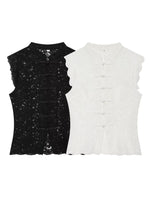 Load image into Gallery viewer, Lace Cutout Chinese Knot Round Neck Sleeveless Top N6F204