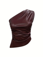Load image into Gallery viewer, Sleeveless Asymmetric Zip PU Top Women N6F017