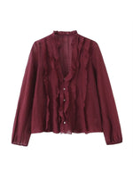 Load image into Gallery viewer, Elegant Relaxed V Neck Long Sleeve Polka Dot Blouse N6A180