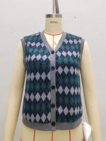 Load image into Gallery viewer, Vintage Jacquard Knit Vest V Neck Button N6A166