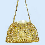 Load image into Gallery viewer, Handwoven Silver Gold Bead Large Hobo Shoulder Bag N6E021