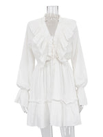 Load image into Gallery viewer, V-neck Ruffle Sleeve Flared Hem Dress Women N6C191